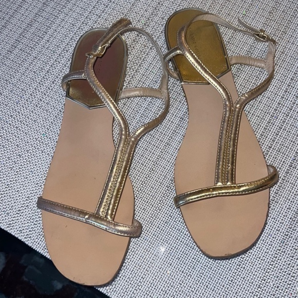 NWT. Zara Flat leather gold straps  Sandals. Size 40/ US 10